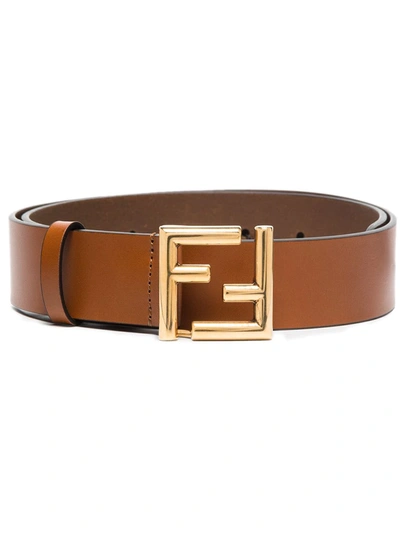 Shop Fendi Ff Logo-buckle Leather Belt In Brown