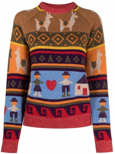 Shop Alanui Graphic-print Knitted Jumper In Orange