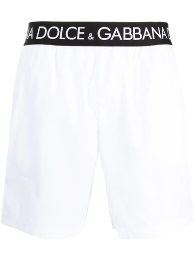 Shop Dolce & Gabbana Logo-waistband Swim Shorts In White