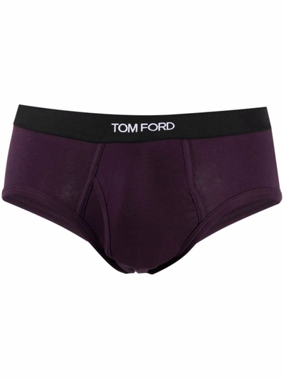 Shop Tom Ford Logo Cotton Briefs In Purple