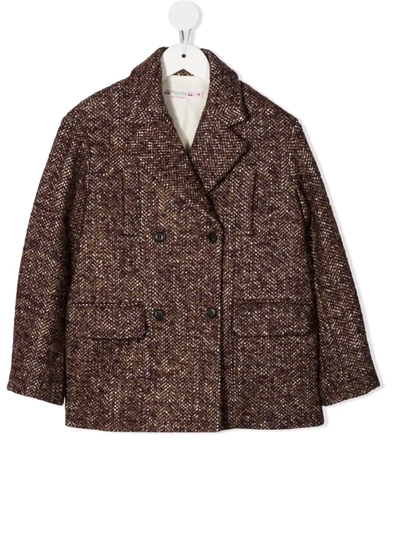 Shop Bonpoint Double-breasted Tailored Coat In Brown