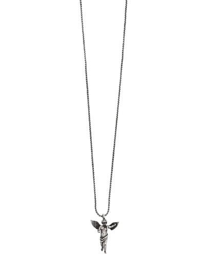 Shop Saint Laurent Angel Pendant Necklace In Silver