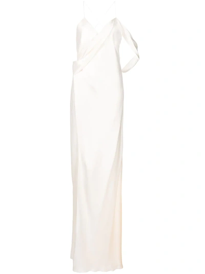 Shop Michelle Mason Silk Wrap Floor-length Gown In Weiss