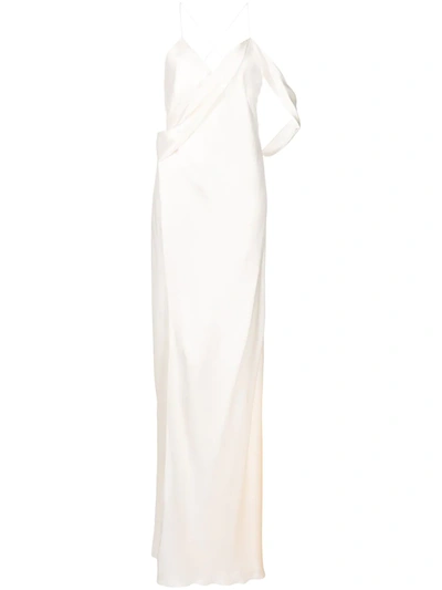 Michelle Mason Silk Wrap Floor-length Gown In Weiss