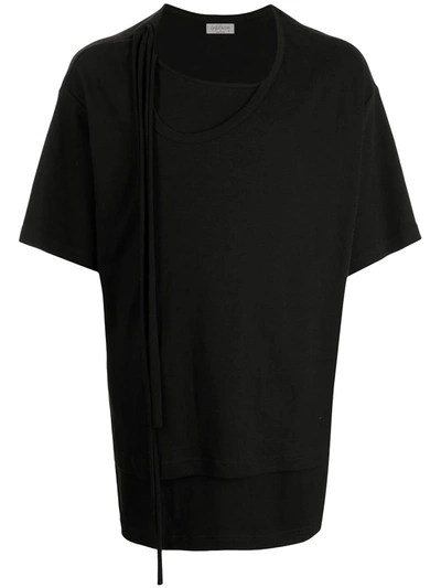 Shop Yohji Yamamoto Layered Look Cotton T-shirt In Schwarz