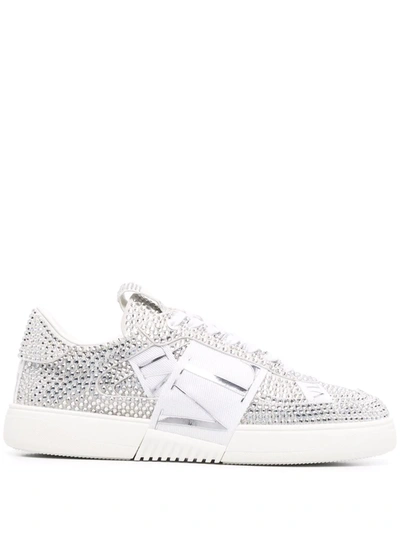 Shop Valentino Embellished Vltn Sneakers In Weiss