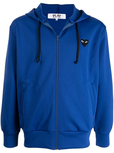 Shop Comme Des Garçons Play Logo-patch Zip-up Hoodie In Blue