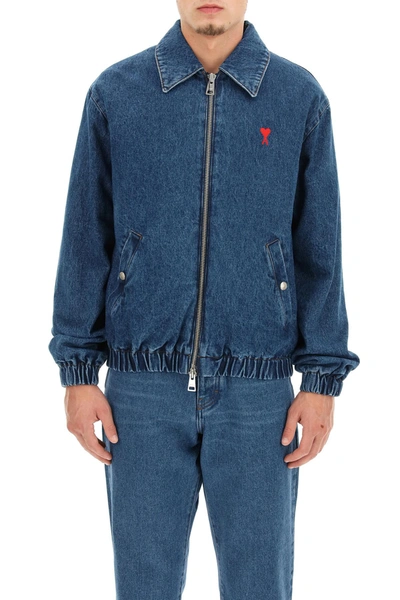 Shop Ami Alexandre Mattiussi Ami Paris Ami De Coeur Denim Bomber Jacket In Blue