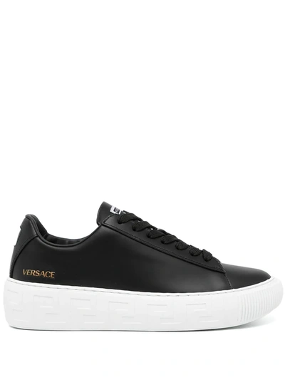 Shop Versace La Greca Lace-up Sneakers In Black
