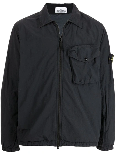 Shop Stone Island Compass Badge Zipped Jacket In Blue