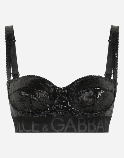 Shop Dolce & Gabbana Balconette Bra With Branded Elastic In Black
