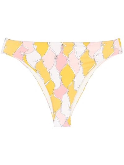 Shop Emilio Pucci Losanghe Print High-rise Bikini Bottoms In Yellow