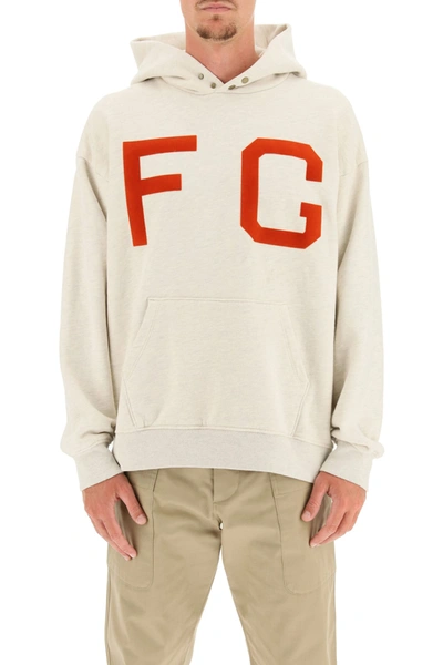 Shop Fear Of God Monarchs Sweatshirt With Flocked Fg Logo In Cream Heather (beige)