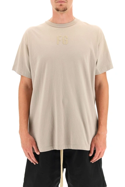 Shop Fear Of God T-shirt With Flocked Fg Logo In Vintage Paris Sky (grey)