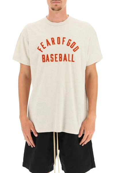 Shop Fear Of God T-shirt With Flocked Baseball Print In Cream Heather Red (beige)