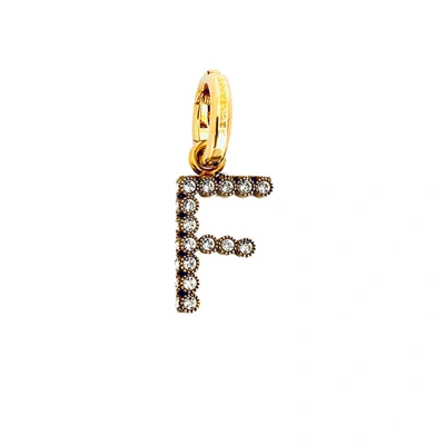 Shop Burberry Crystal F Alphabet Charm In Brass / Crystal