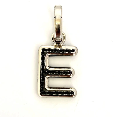 Shop Burberry Leather-topstitched 'e' Alphabet Charm In Palladium/back