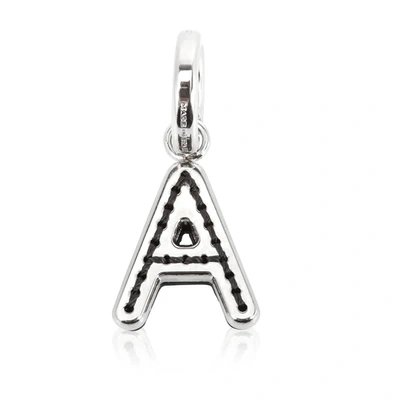 Shop Burberry Leather-topstitched 'a' Alphabet Charm In Palladium/back