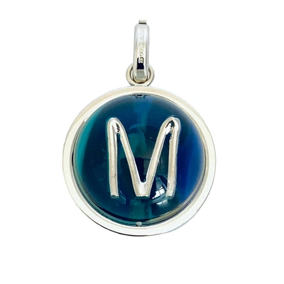 Shop Burberry Marbled Resin M Alphabet Charm In Palladium/ocean Blue