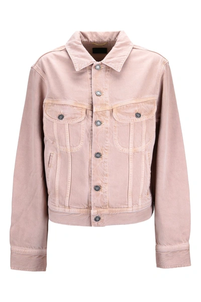 Shop Saint Laurent Ozone Denim Jacket In Pink