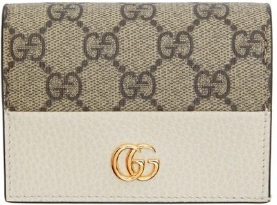 Shop Gucci Beige & Off-white Gg Marmont Card Holder In 9096 White