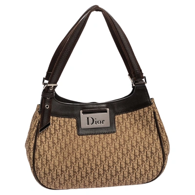 Pre-owned Dior Brown Oblique Canvas And Leather Shoulder Bag In Beige