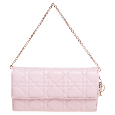 Pre-owned Dior Wallet On Chain In Pink