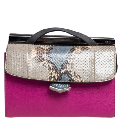 Pre-owned Fendi Multicolor Python And Leather Mini Demi Jour Shoulder Bag