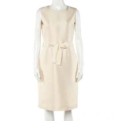 Pre-owned Ch Carolina Herrera Cream Sleeveless Belted Dress M