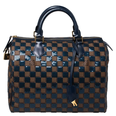 Louis Vuitton Limited Edition Blue Damier Paillettes Speedy 30 Bag