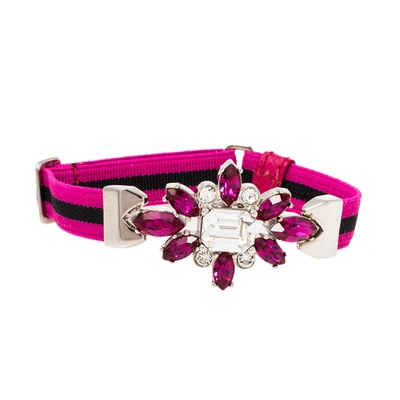 Pre-owned Prada Pink Crystal Embellished Striped Stretch Band Bracelet