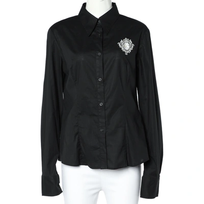 Pre-owned Just Cavalli Black Logo Print Cotton Long Sleeve Shirt L