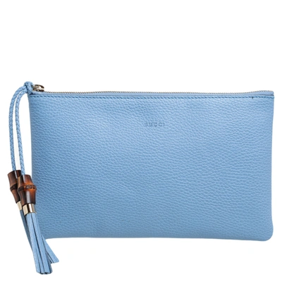 Pre-owned Gucci Blue Leather Bamboo Braided Tassel Zip Clutch