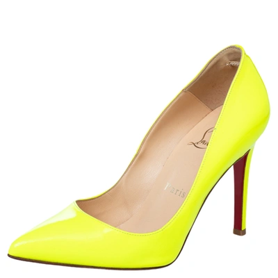 Pre-owned Christian Louboutin Neon Green Leather Pigalle Follies Pointed Toe Pumps Size 35.5