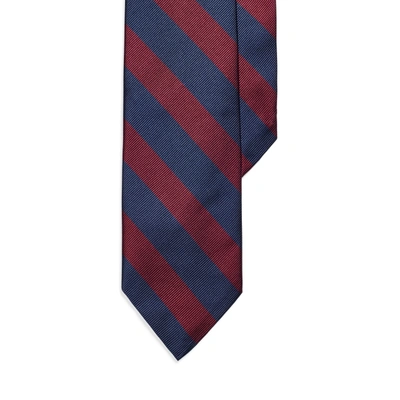 Shop Ralph Lauren Striped Silk Narrow Club Tie In Navy/ Wine