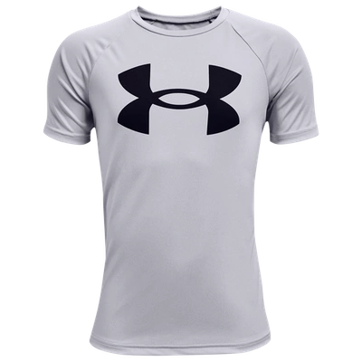 Shop Under Armour Boys  Tech Big Logo Short Sleeve T-shirt In Grey/black