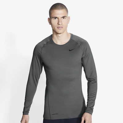 Nike Pro Warm Compression Long Sleeve Crew Shirts Top In Iron Grey/black |  ModeSens