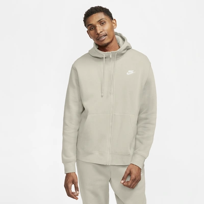 Shop Nike Mens  Club Full-zip Hoodie In Light Bone/light Bone/white