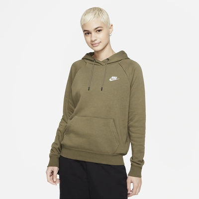 Shop Nike Womens  Essential Hoodie Pullover Fleece In Olive/white