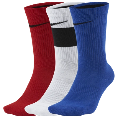 Shop Nike Boys  3 Pack Elite Crew Socks In White/red/blue