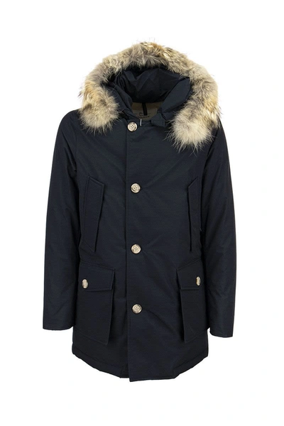 Shop Woolrich Arctic Parka With Removable Fur Coat In Blue