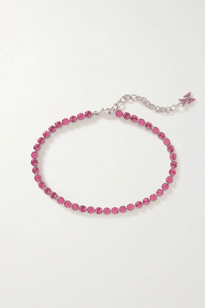 Shop Amina Muaddi Silver-tone Crystal Anklet In Pink