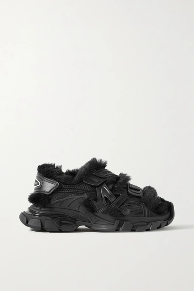 Shop Balenciaga Faux Fur-lined Leather And Rubber Sandals In Black
