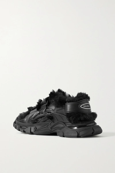 Shop Balenciaga Faux Fur-lined Leather And Rubber Sandals In Black