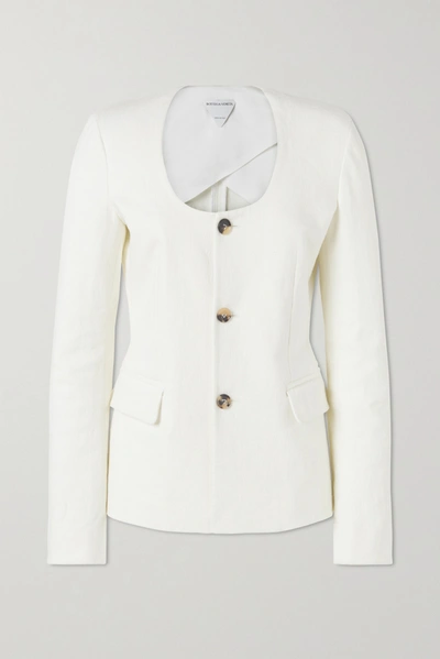Shop Bottega Veneta Linen-blend Canvas Jacket In White