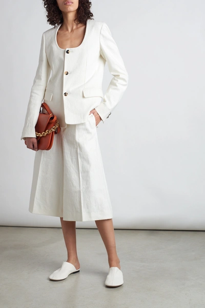 Shop Bottega Veneta Linen-blend Canvas Jacket In White