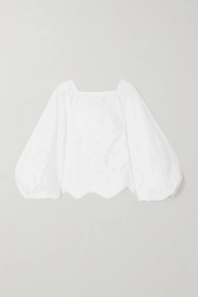 Shop Ganni Open-back Broderie Anglaise Organic Cotton Blouse In White
