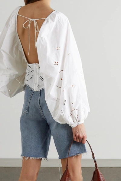 Shop Ganni Open-back Broderie Anglaise Organic Cotton Blouse In White