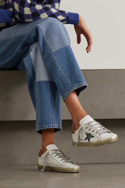 Golden Goose Superstar Distressed Suede-trimmed Printed Leather Sneakers In White