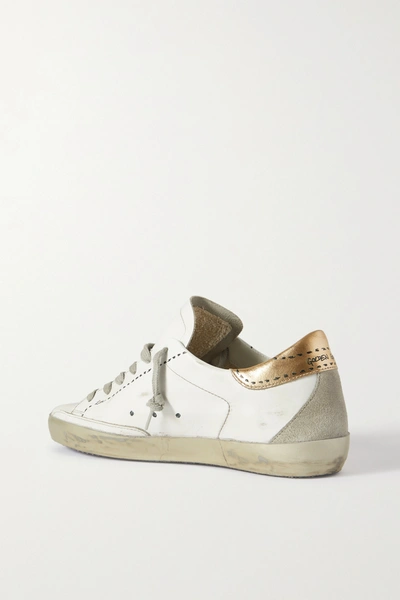 Shop Golden Goose Superstar Distressed Suede-trimmed Printed Leather Sneakers In White